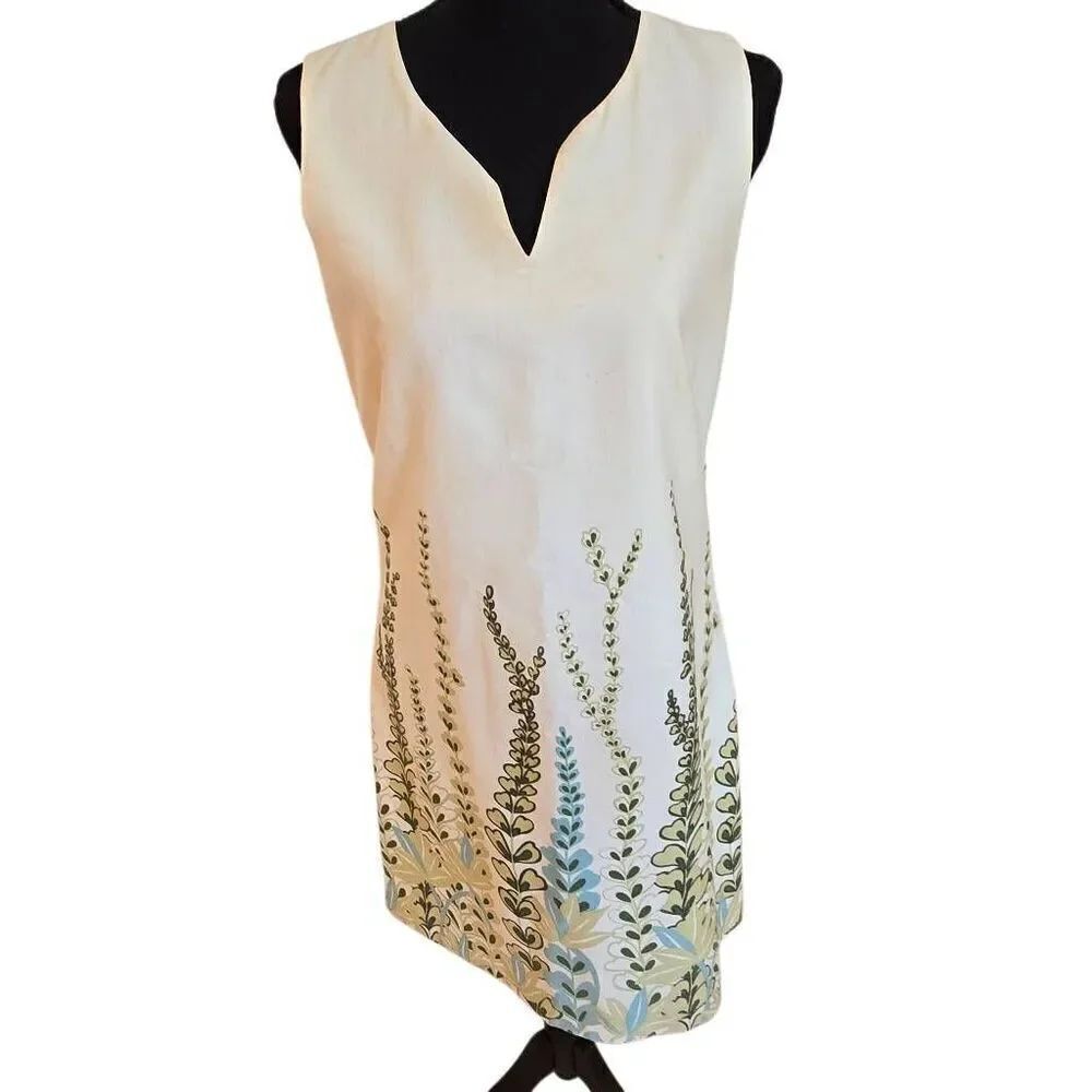 Ann Taylor LOFT Womens Sleeveless Vine Leaf Print Sheath Dress Cream Size 4